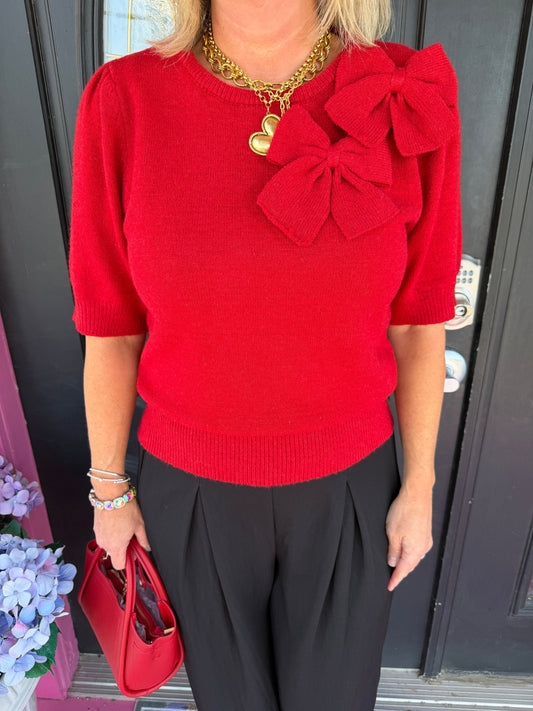 Red SS Sweater w/2 Bows