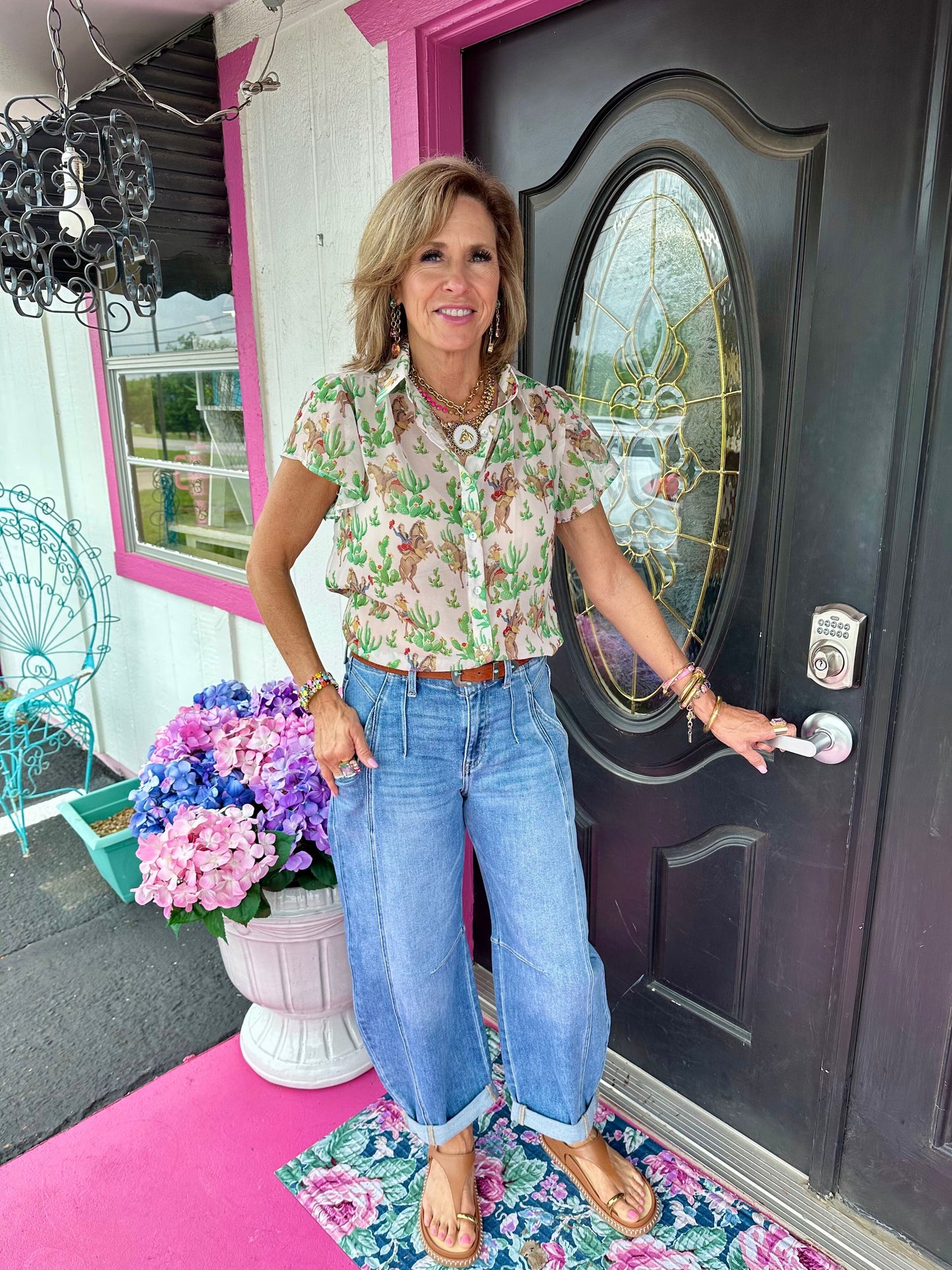 Retro Cactus Cowgirl Flutter Top