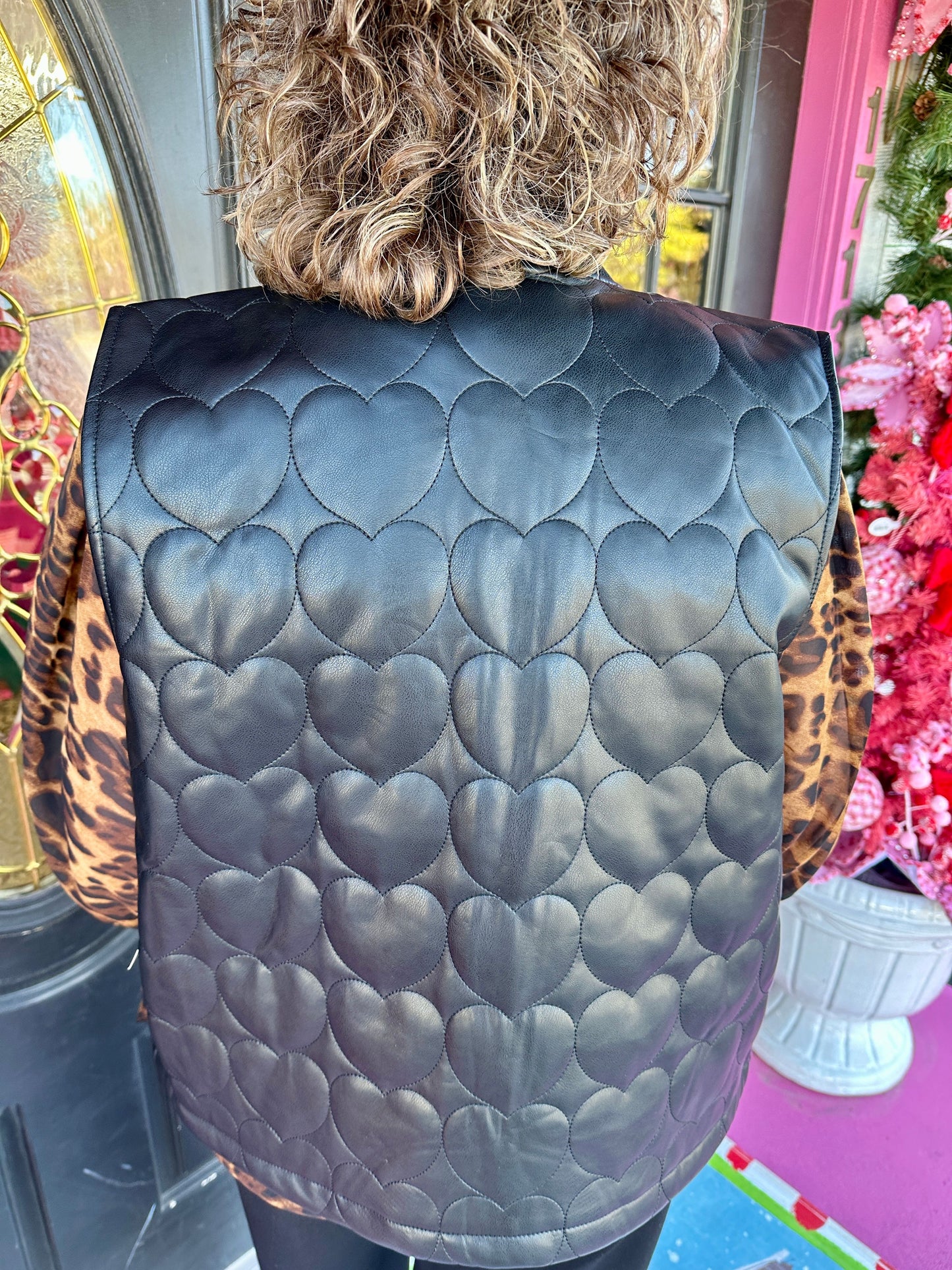 Black Vegan Leather Heart Vest