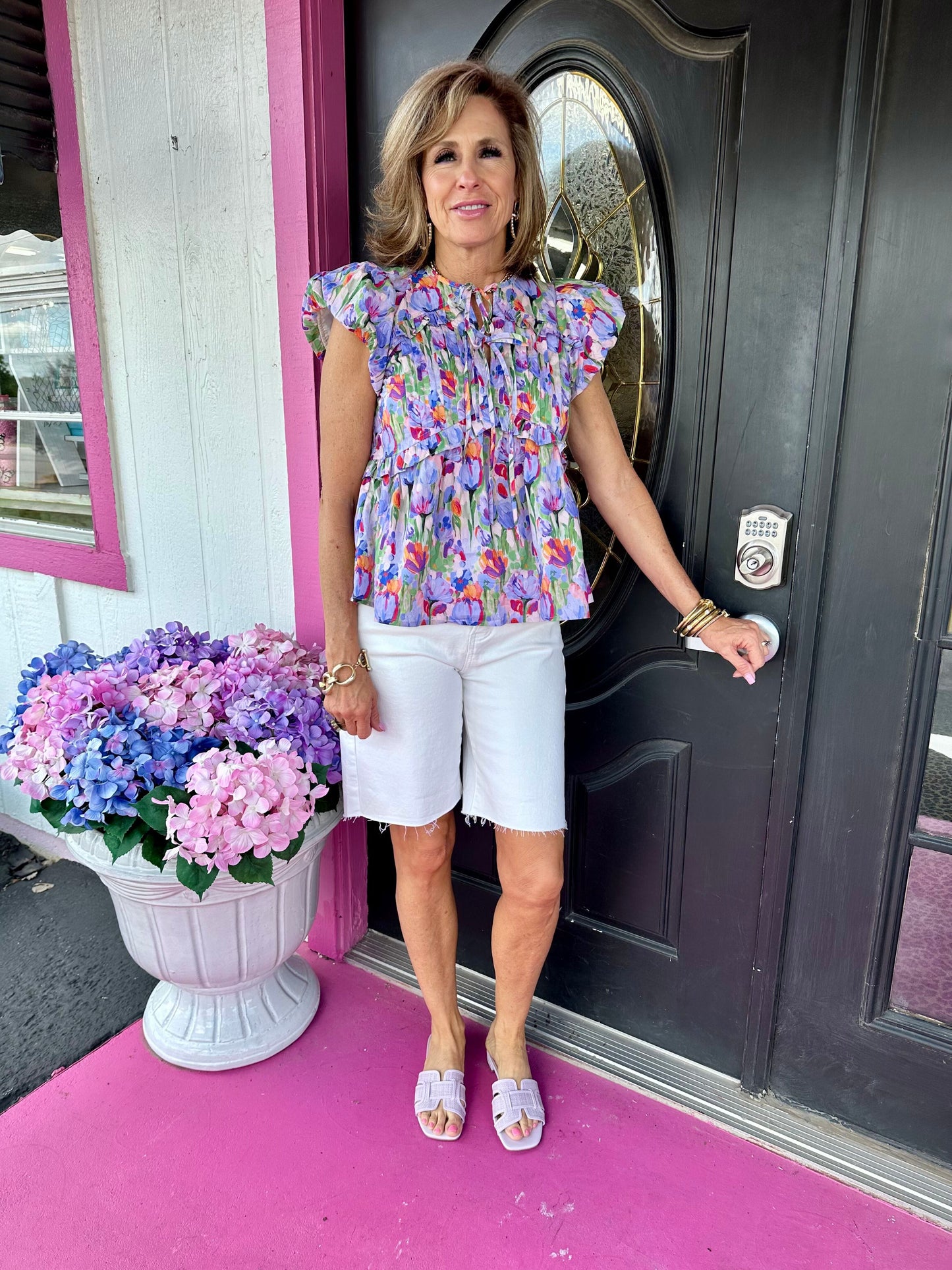Purple Floral Front Bows Top