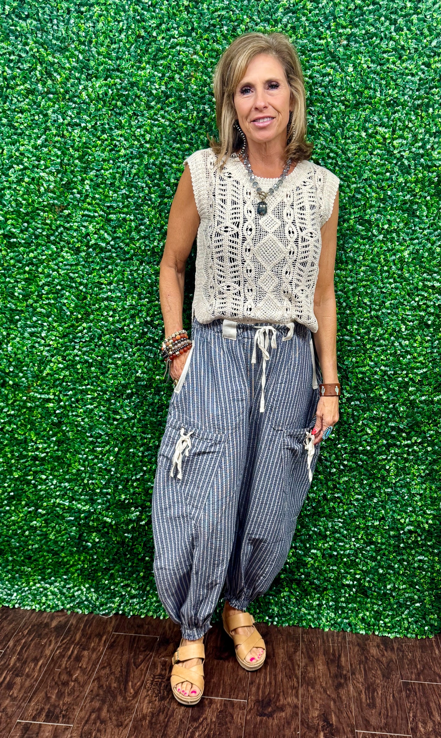 Denim Striped Drawstring Jogger
