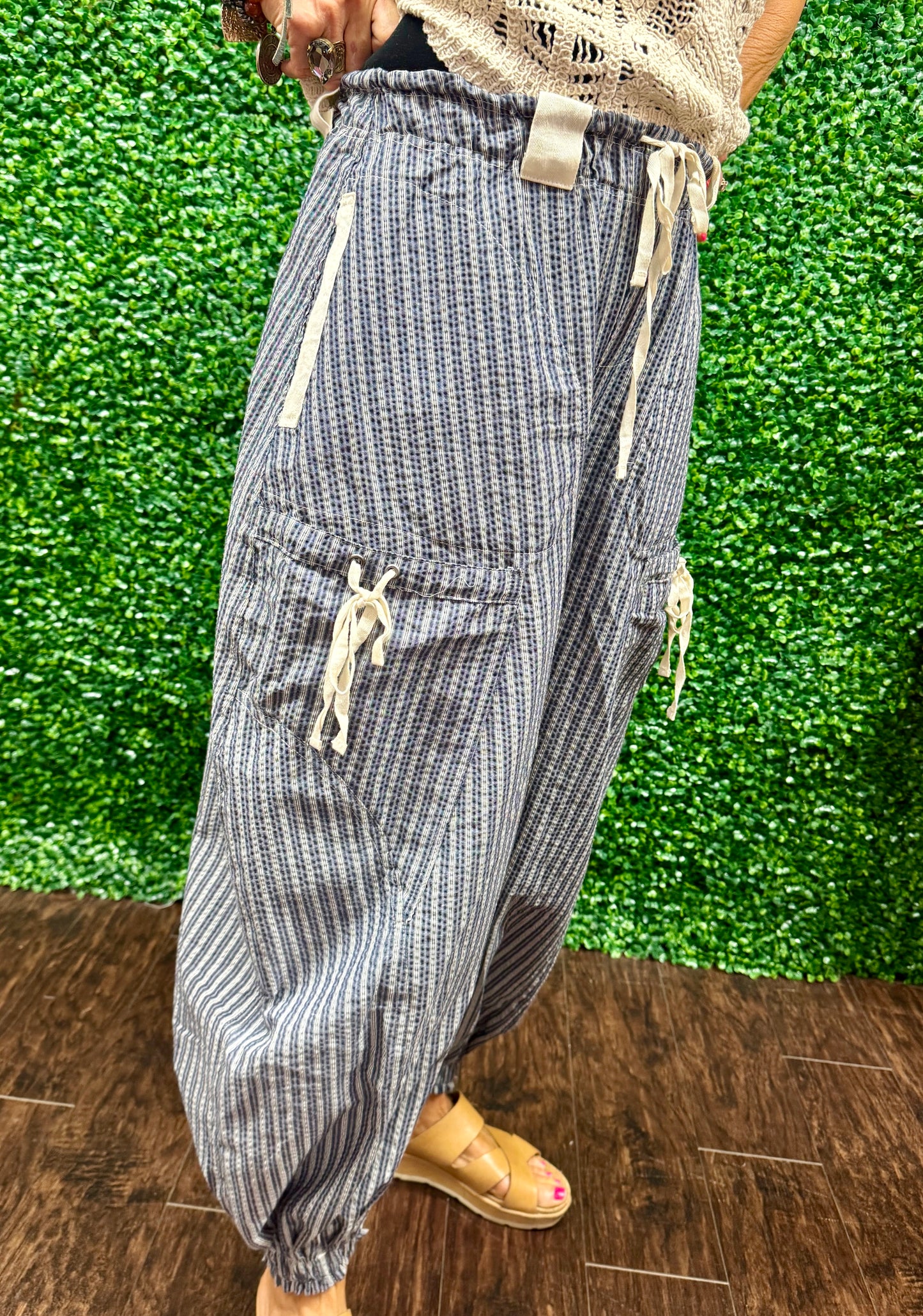 Denim Striped Drawstring Jogger