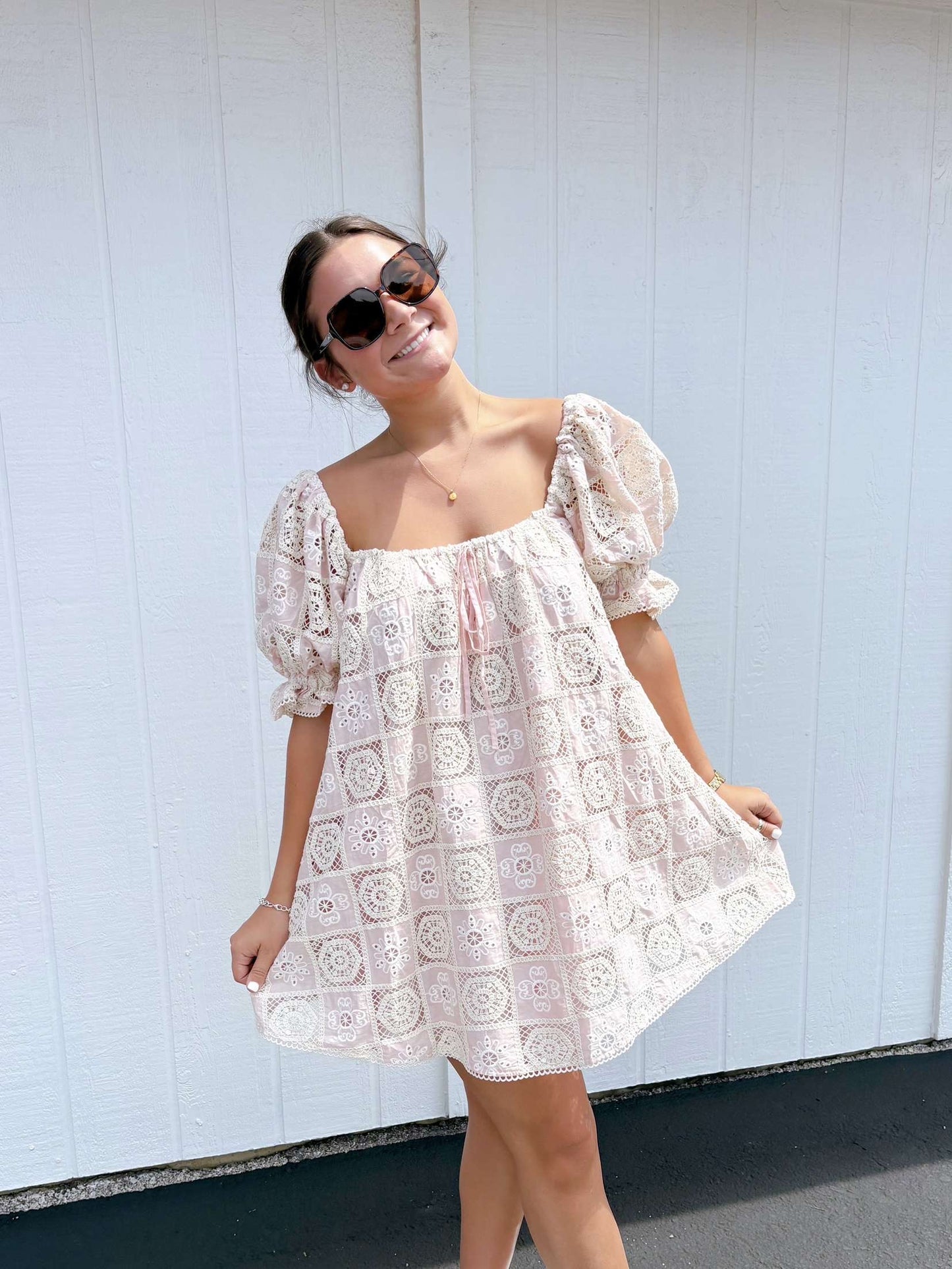 Pink Embroidered Mini Dress