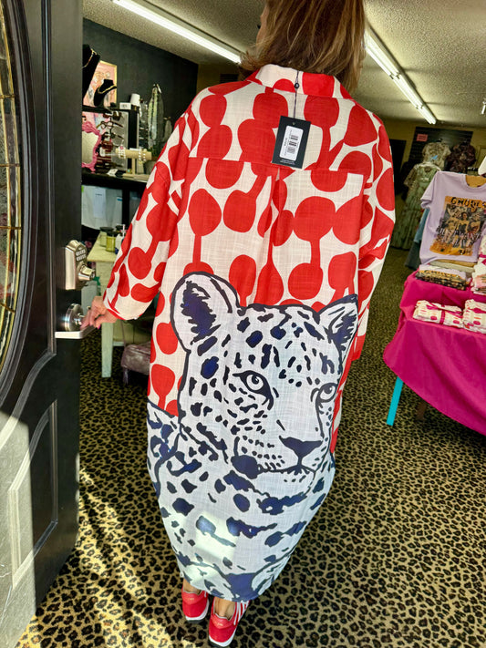 Red with Navy Tiger Maxi Dress