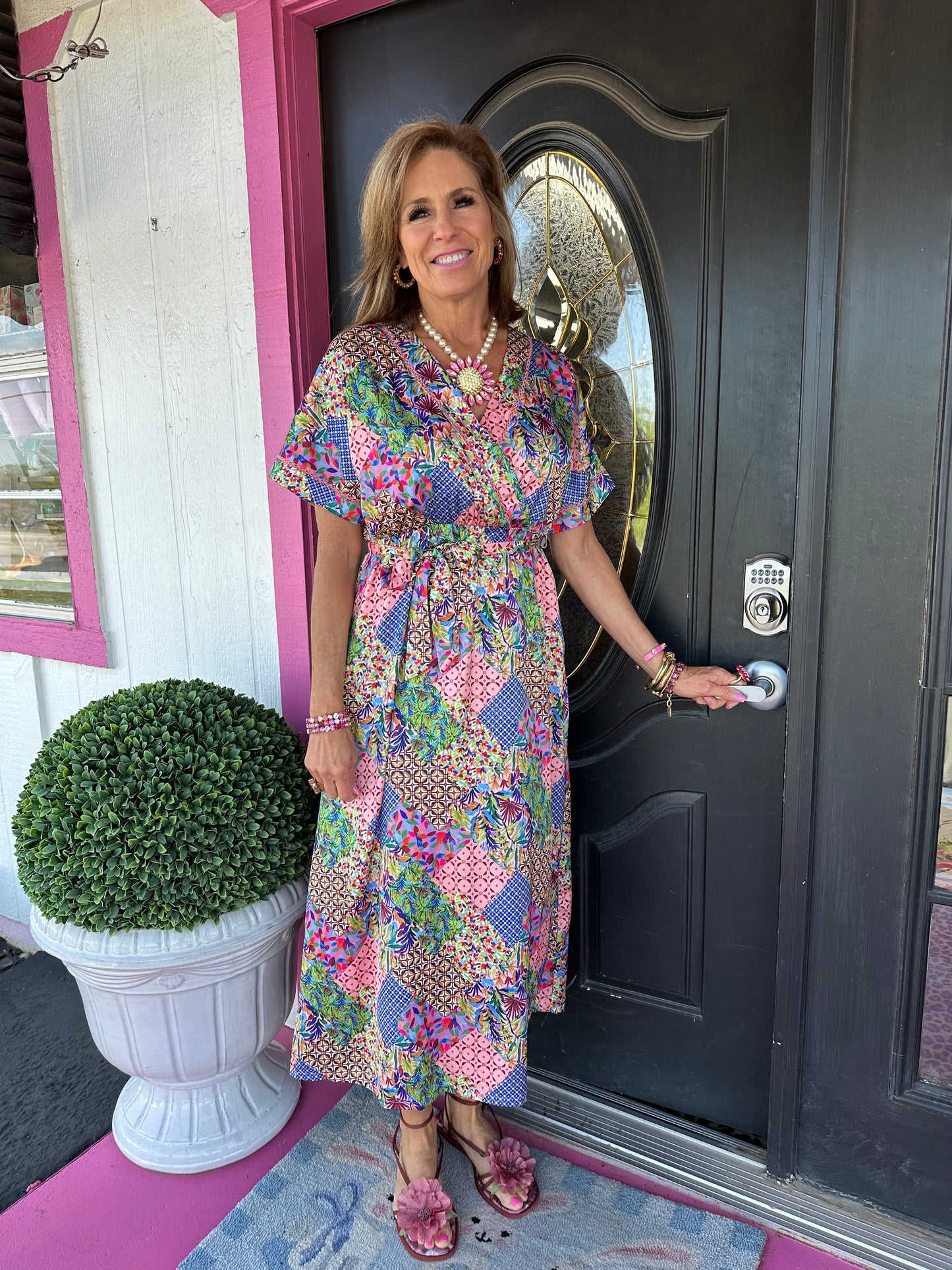 Patchwork Print Wrap Dress