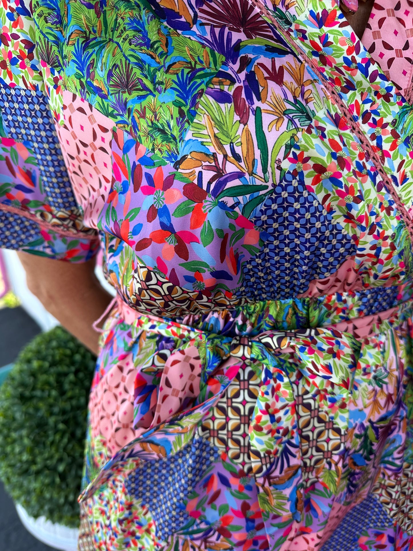 Patchwork Print Wrap Dress
