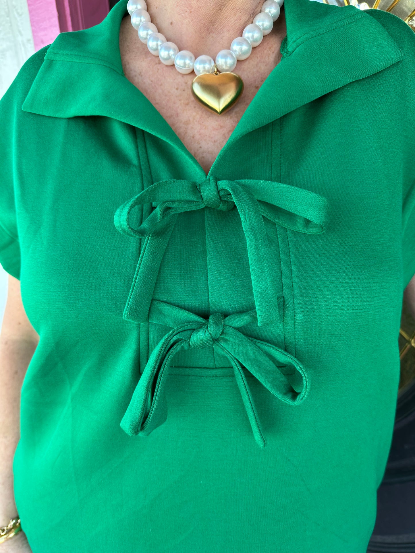 Green Bow Ruffle Sleeve Dress