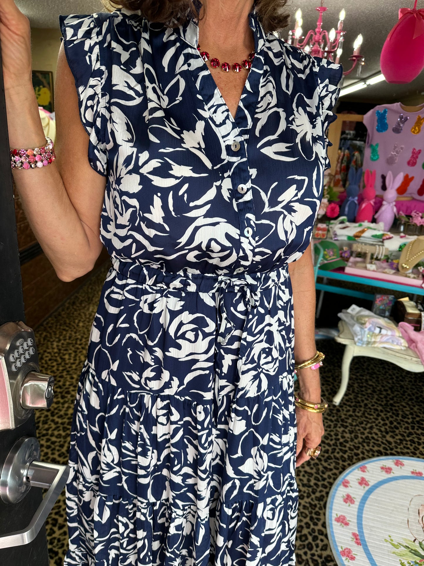 Navy Floral Printed Maxi Dress