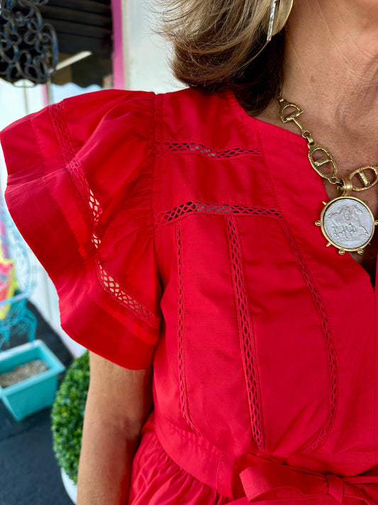 Red Tie Waist V-neck Top