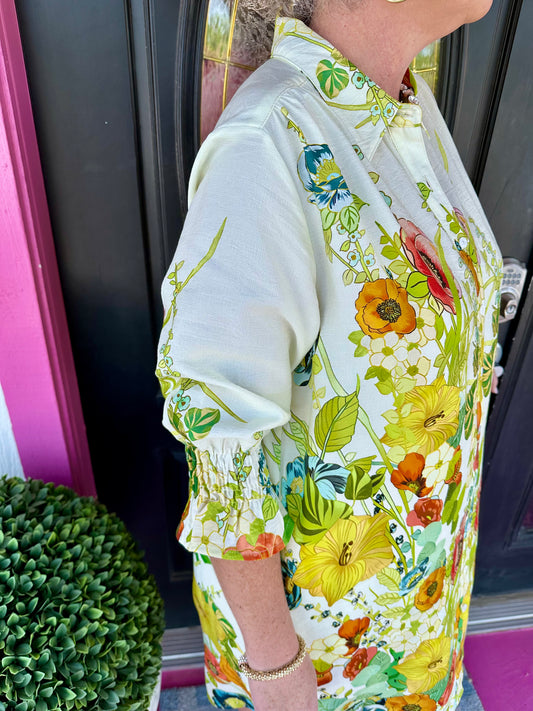 Beige Floral 3/4" Sleeve Dress