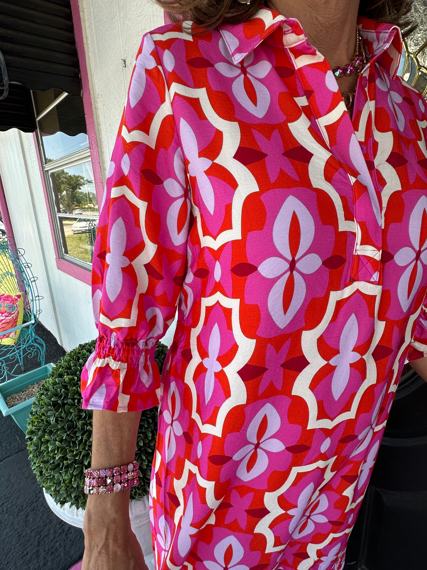 Pink Printed Belted Maxi Dress