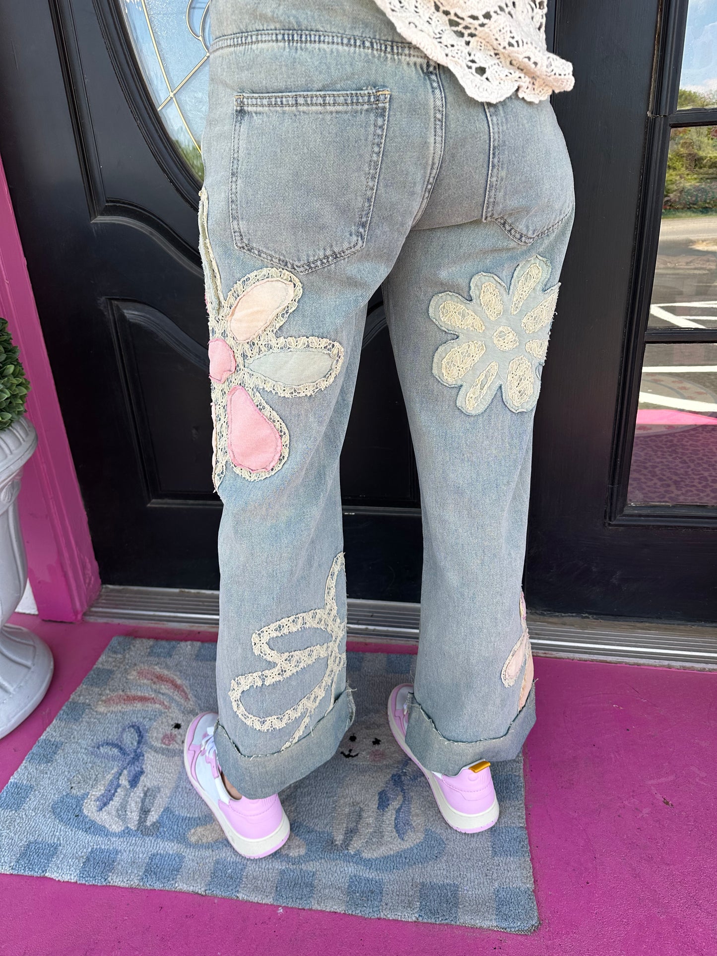 Denim Pink Flower Patch Jean