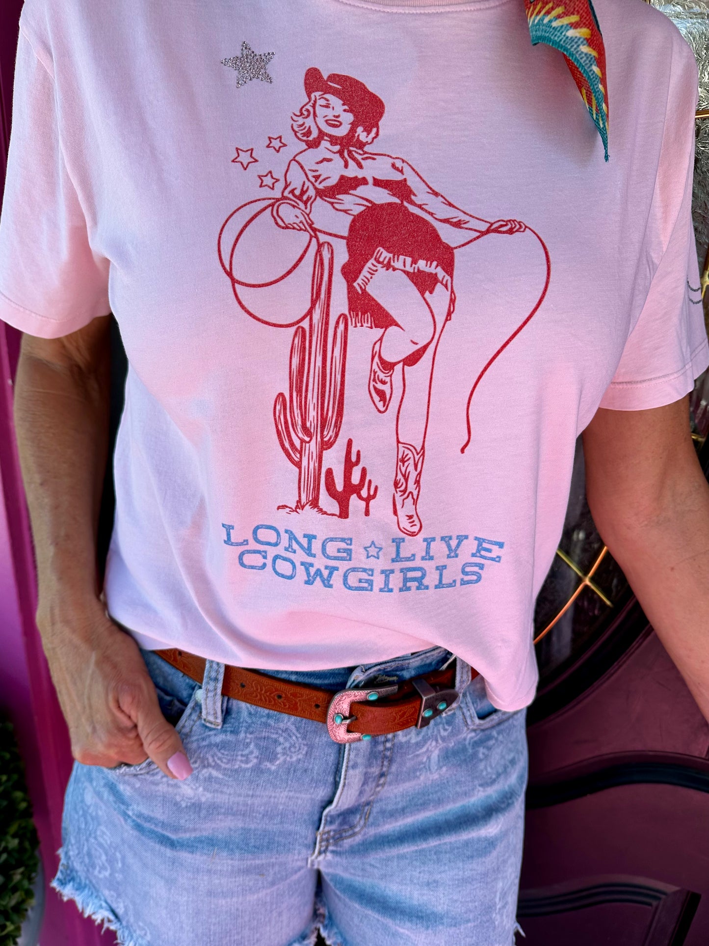 Light Pink Long Live Cowgirls Tee