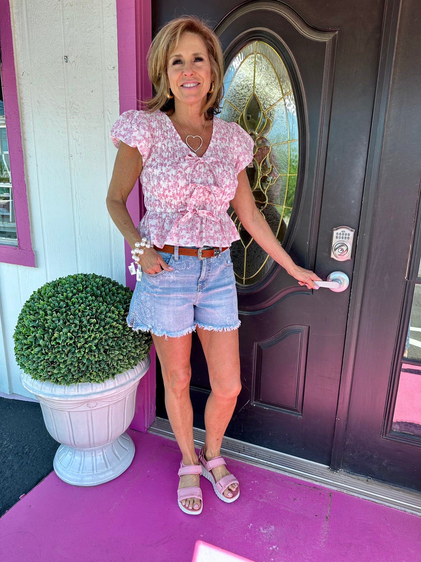Pink/White Floral Smocked Top