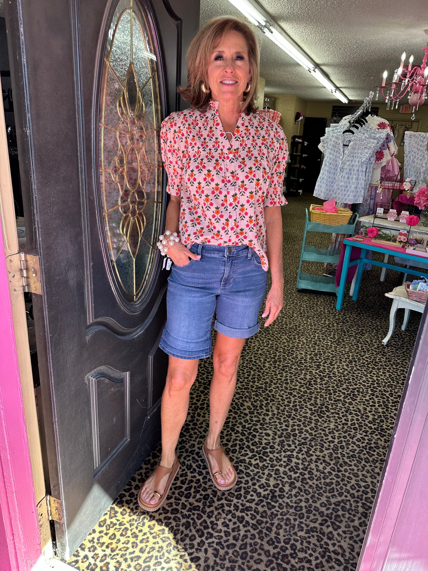 Pink Puff Sleeve Floral Top