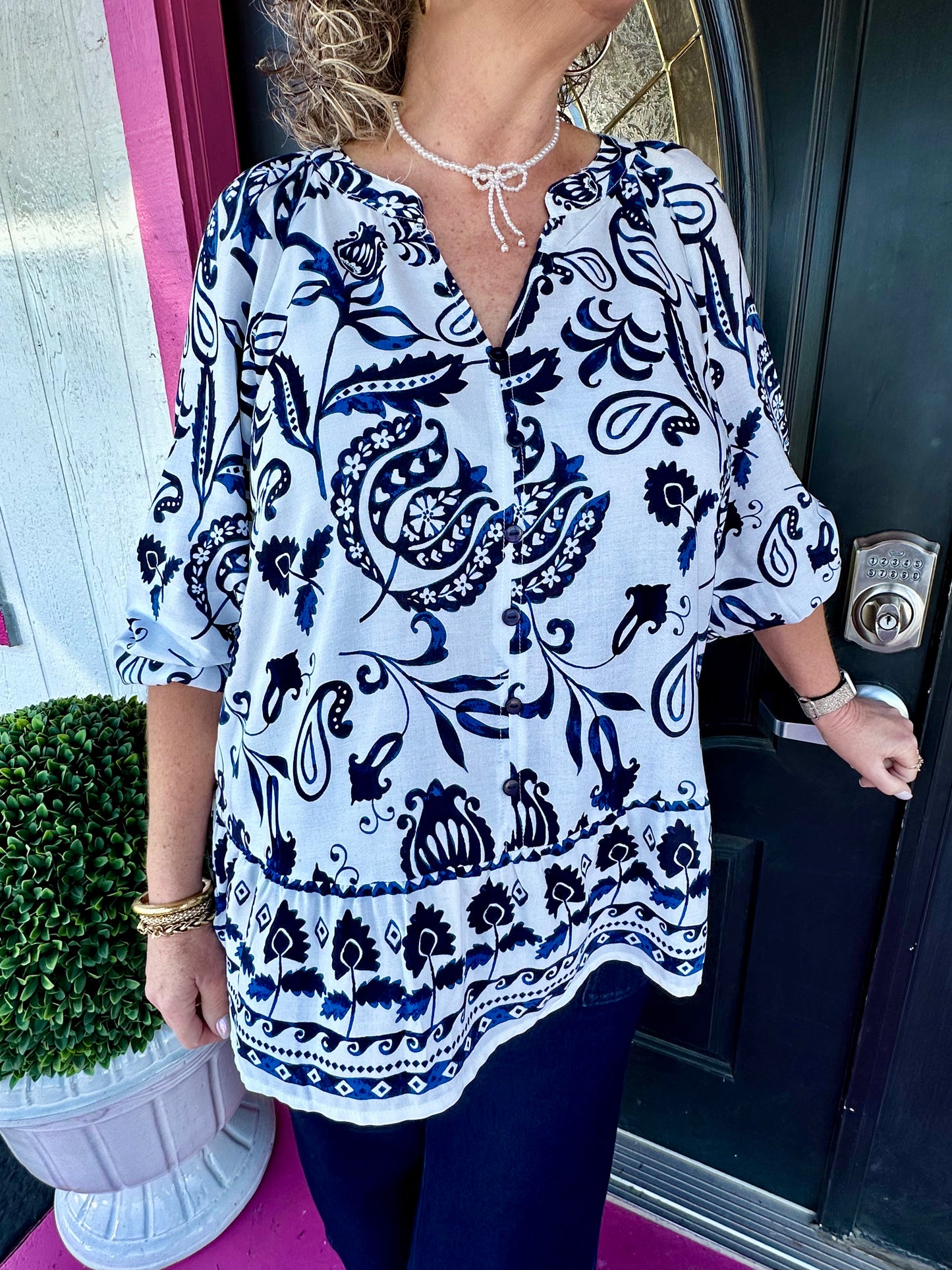 Cobalt/White V-Neck Top