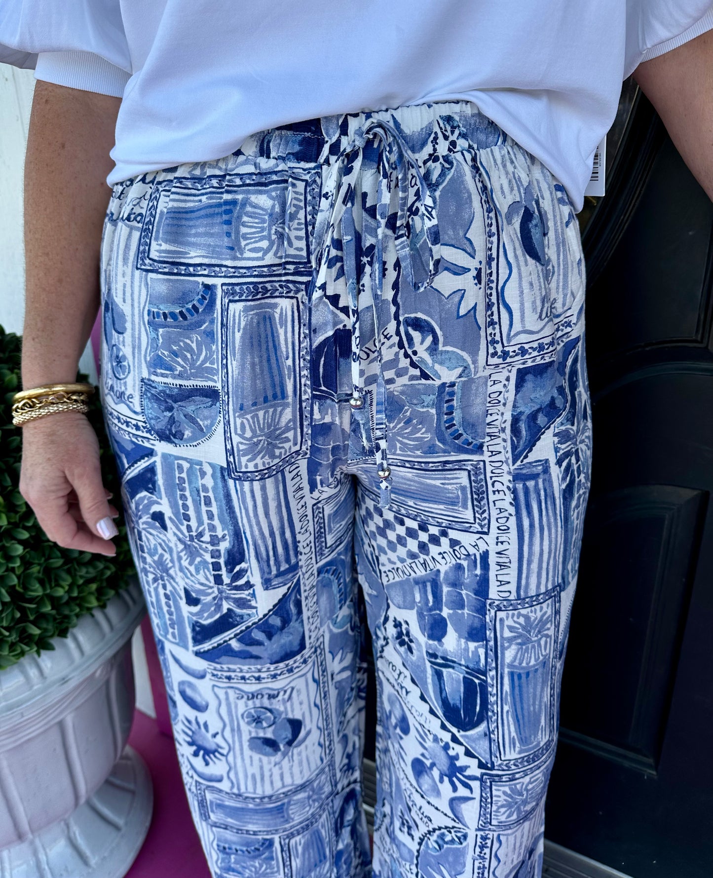 Blue Multi Drawstring Pant