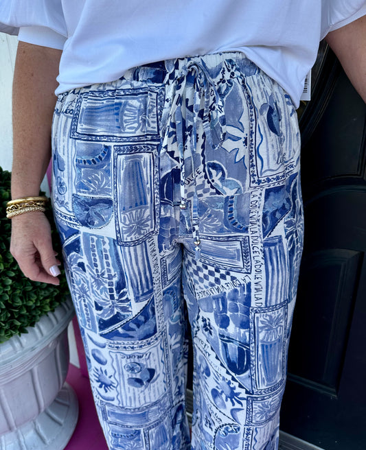 Blue Multi Drawstring Pant