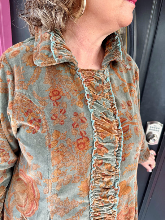 Brown/Teal Velvet Rusching Jacket