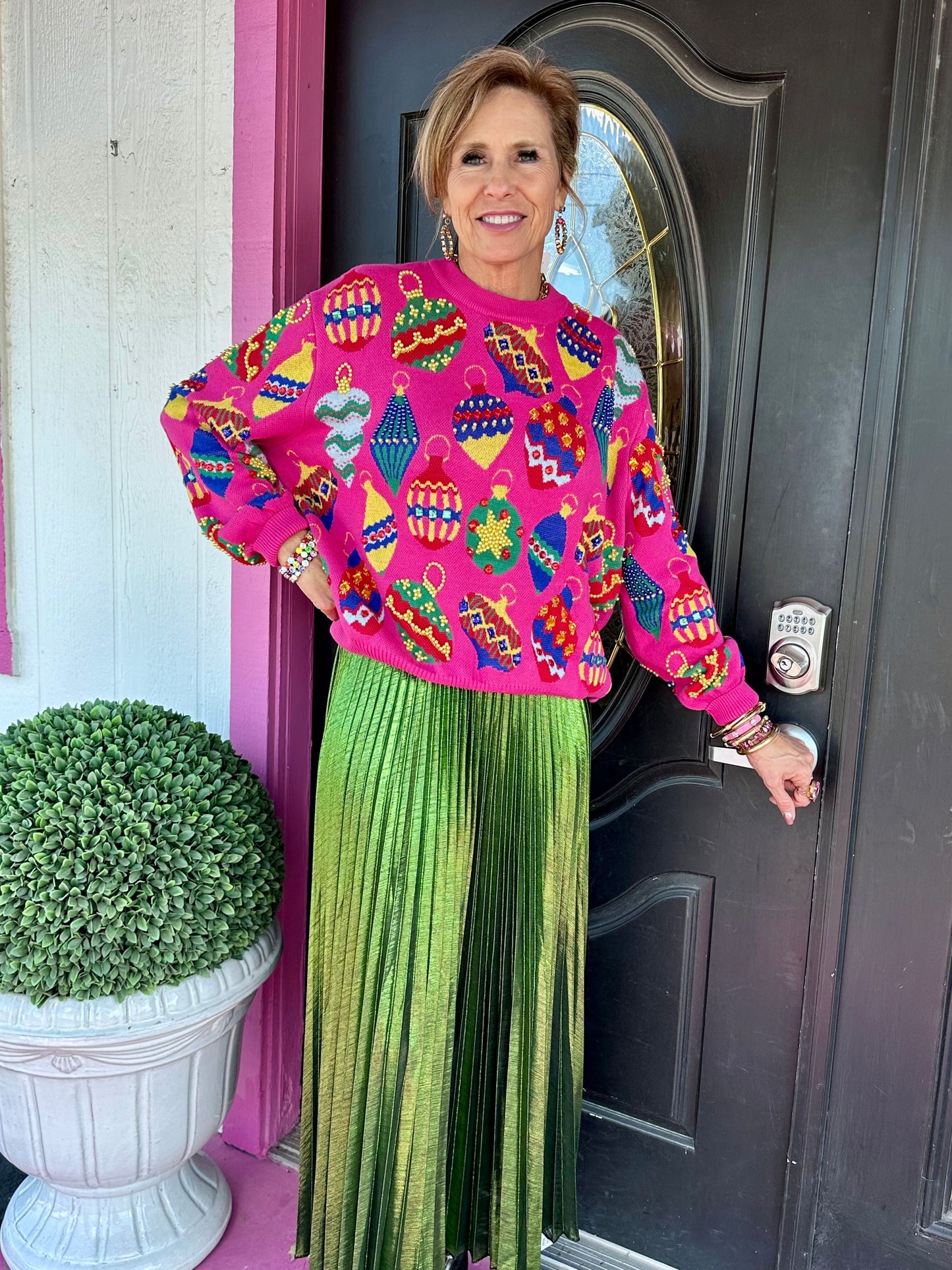 Pink Jeweled Ornament Sweater