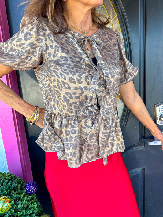 Leopard Shimmer Tie Top