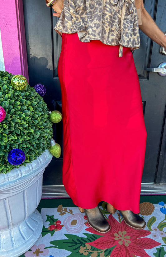 Haute Red Poly Sheen Skirt