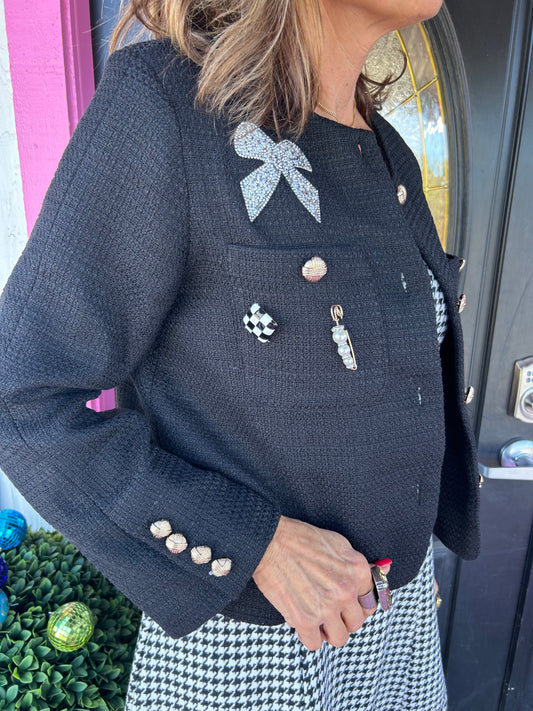 Black Tweed Jacket with Patch