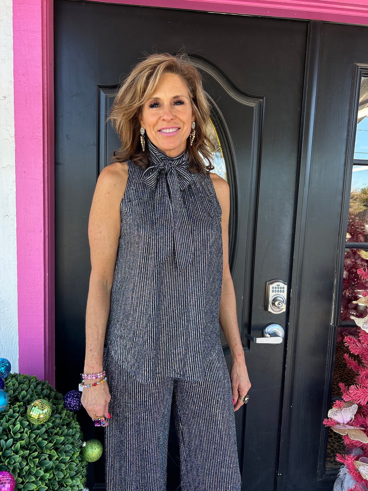 Black Shimmer Pull On Pant Set