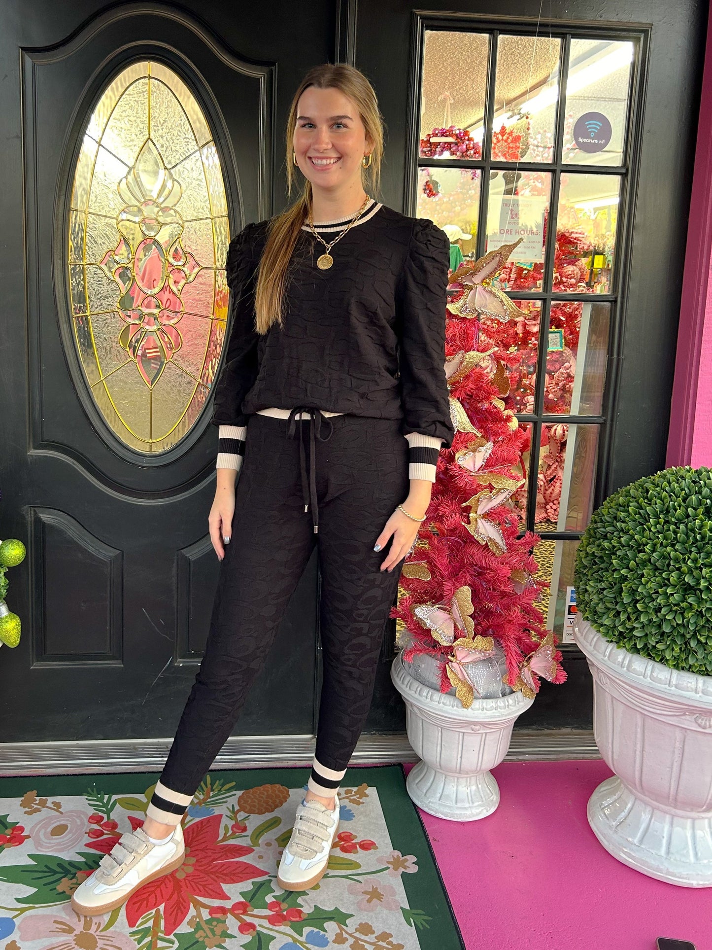 Black Knit Cheetah Jogger Set
