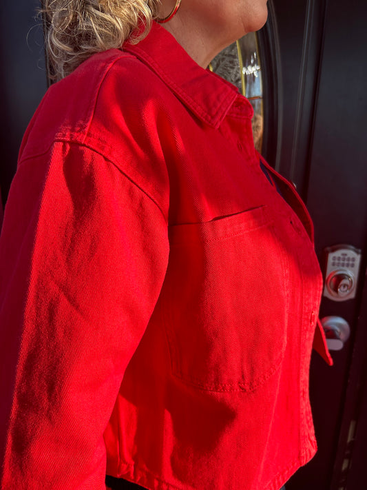 Cherry Cropped Denim Jacket