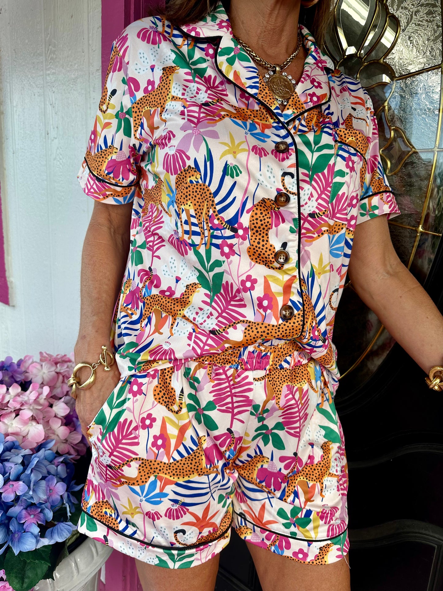 Tropical Cheetah Short Lounge Set