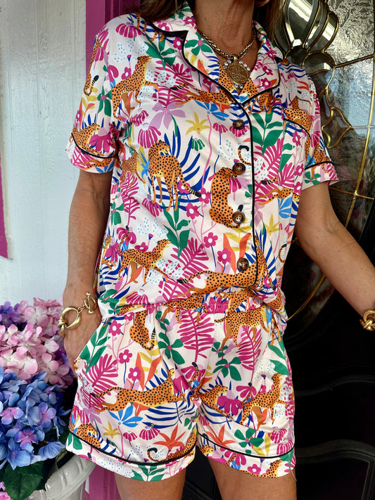 Tropical Cheetah Short Lounge Set