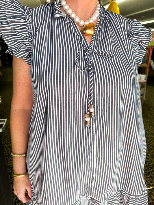 Black Stripe V-Neck Mini Dress