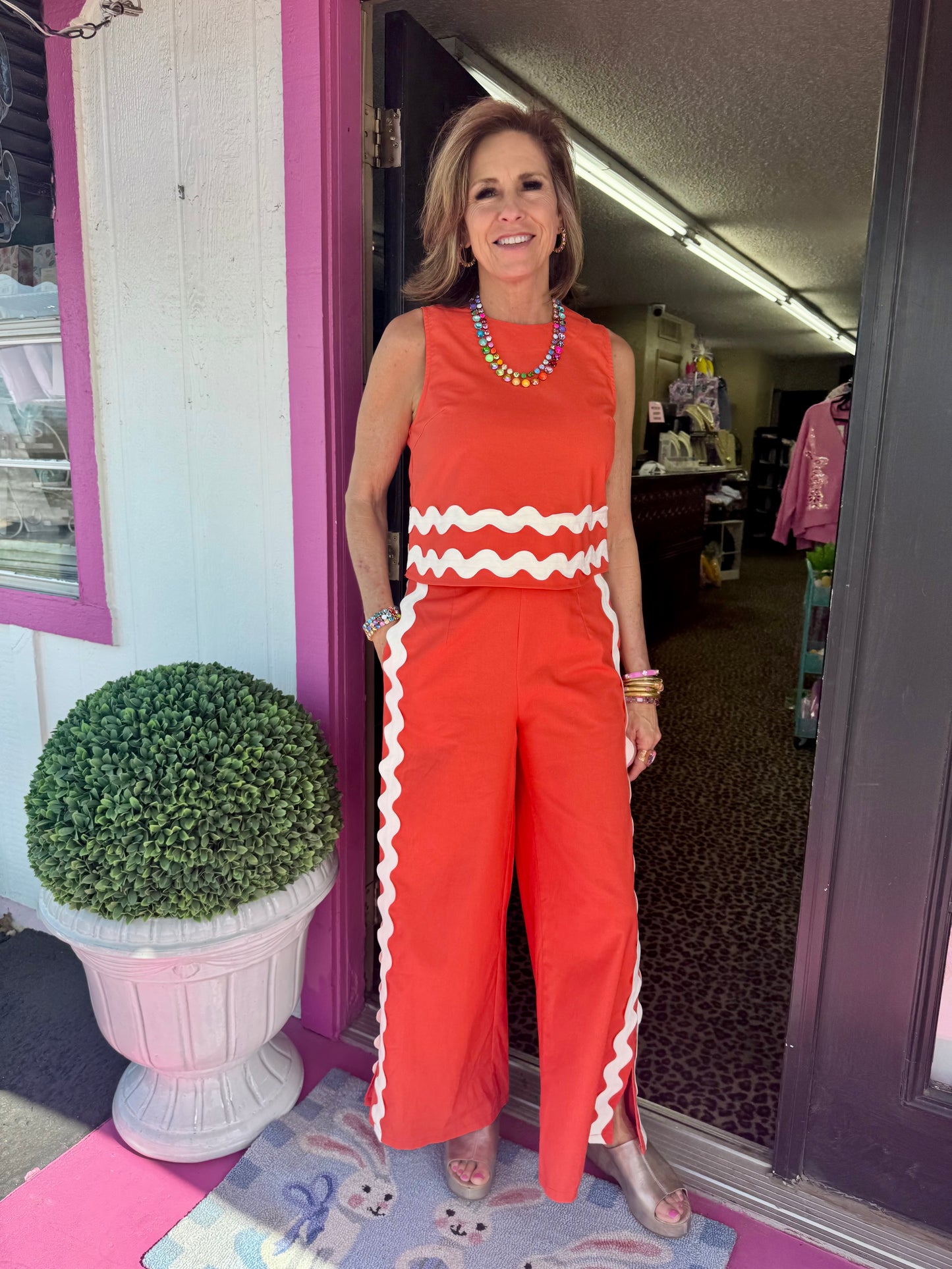 Orange Rick Rack Detail Pant Set