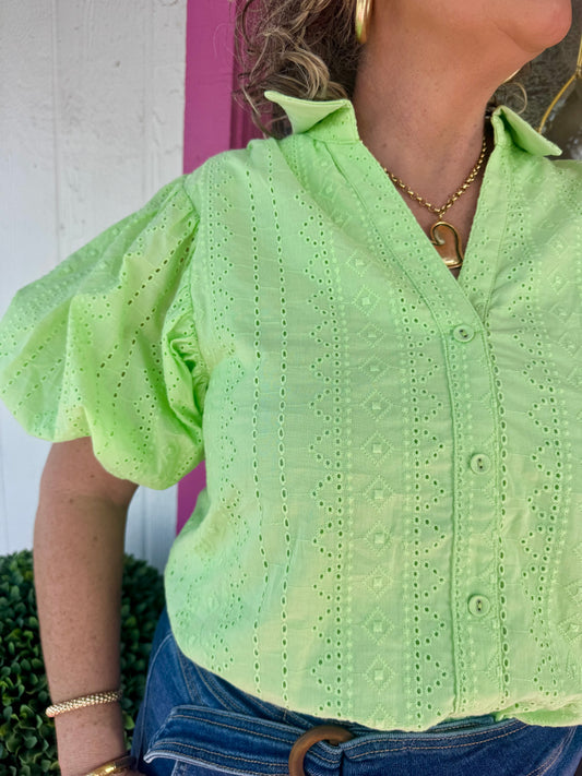 Lime Eyelet Embroidery Blouse