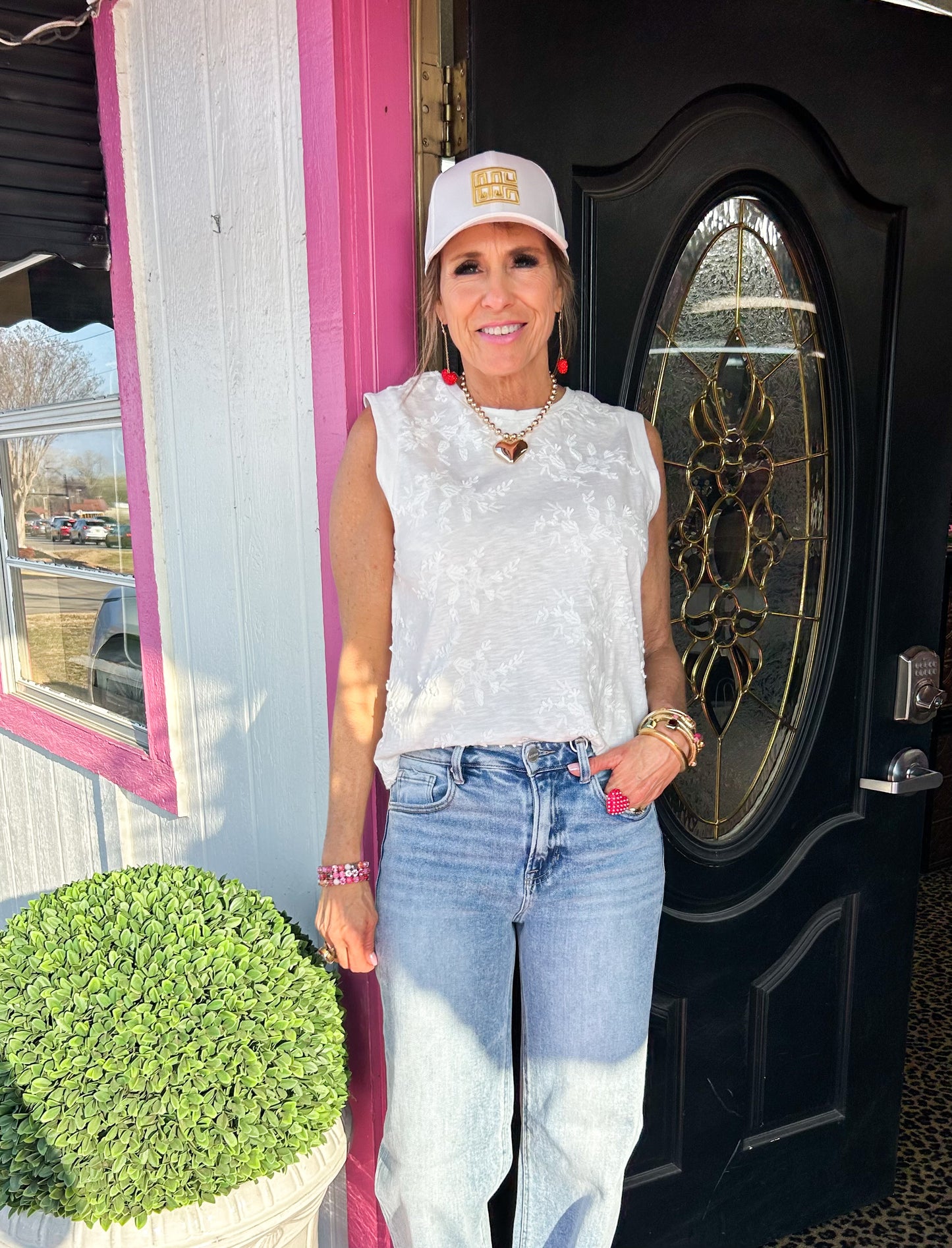 White Sleeveless Applicated Top