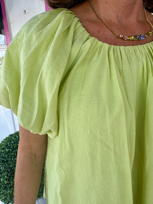Lime Peasant Popover Top