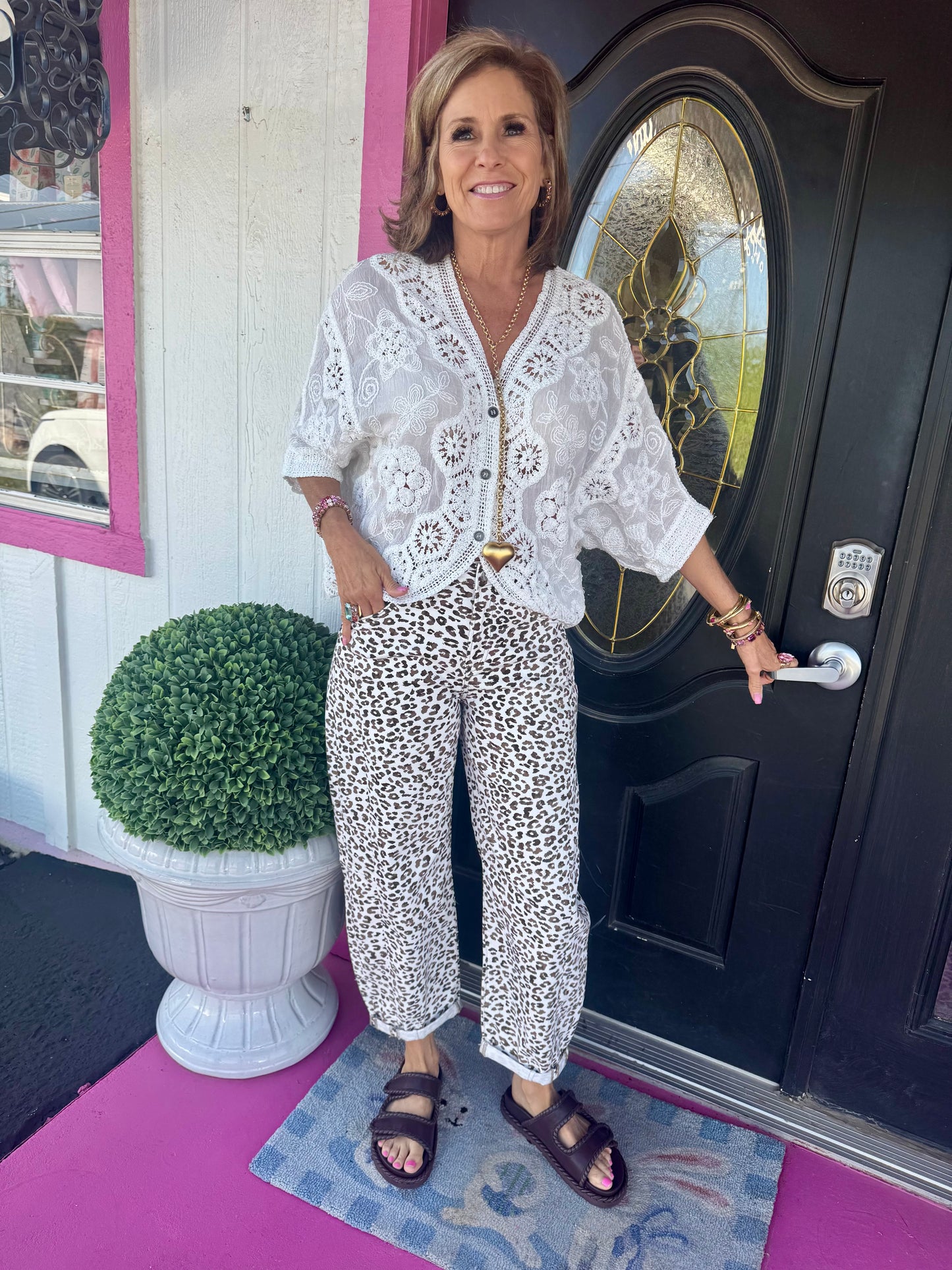 White Button Up Crochet Top - OS