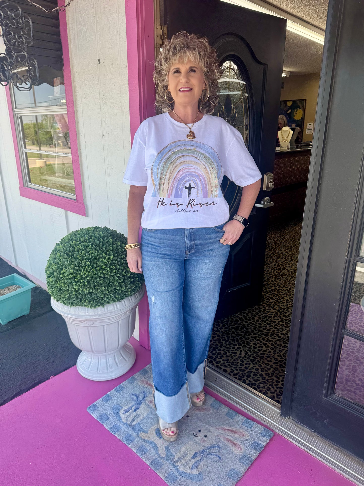 White He Is Risen Tee