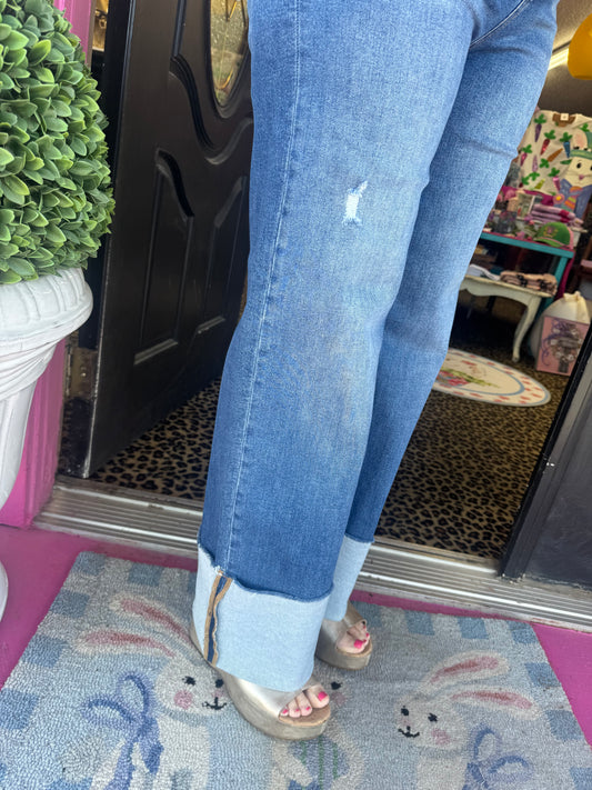 Dark Ankle Wide Cuff Jean