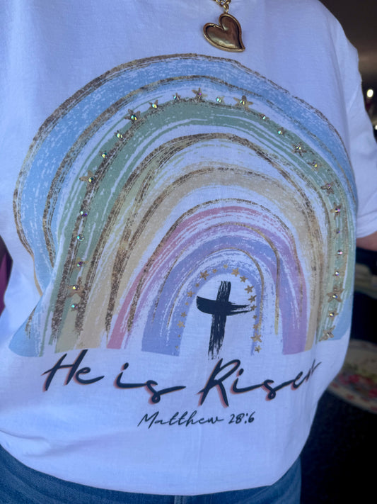 White He Is Risen Tee