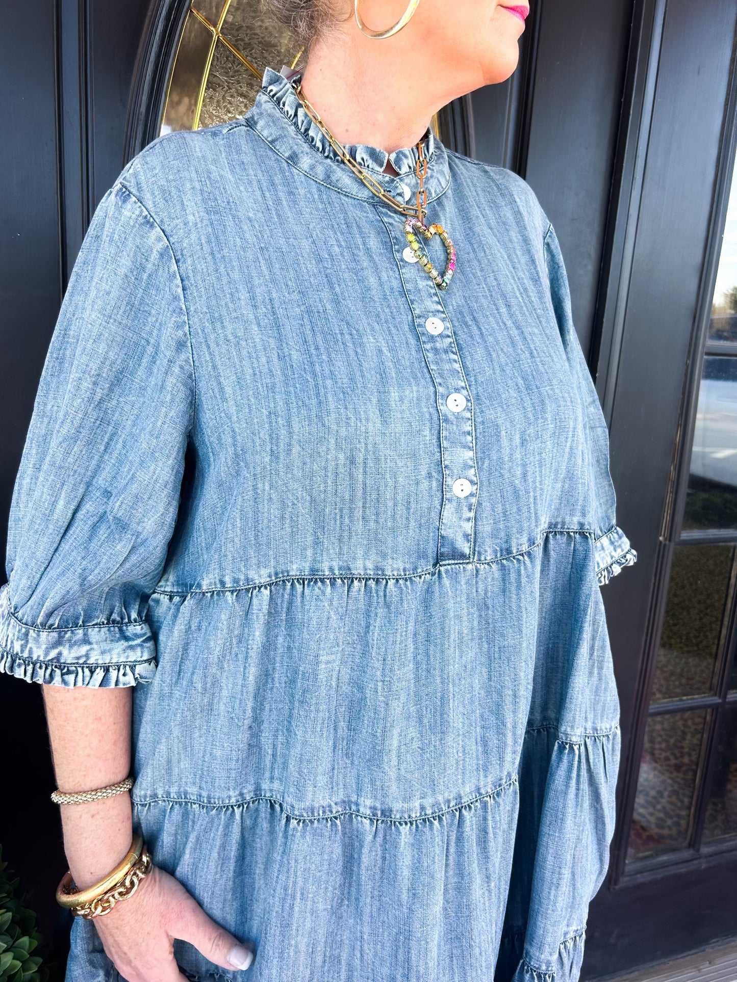 Indigo Denim Tiered Dress