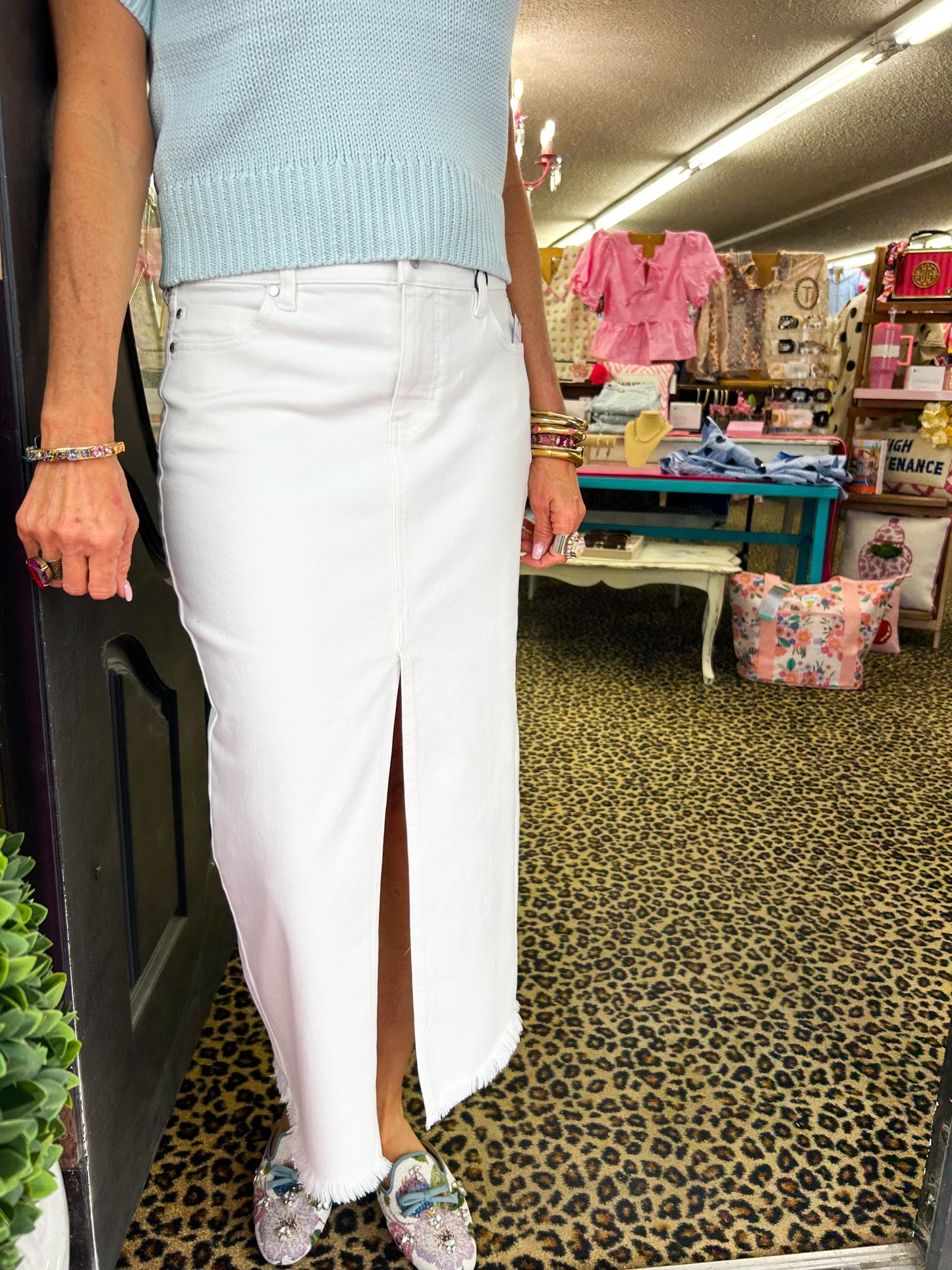 White Front Slit Maxi Skirt