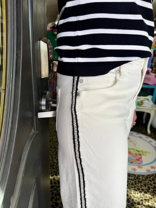 White Black Trim Stride Crop