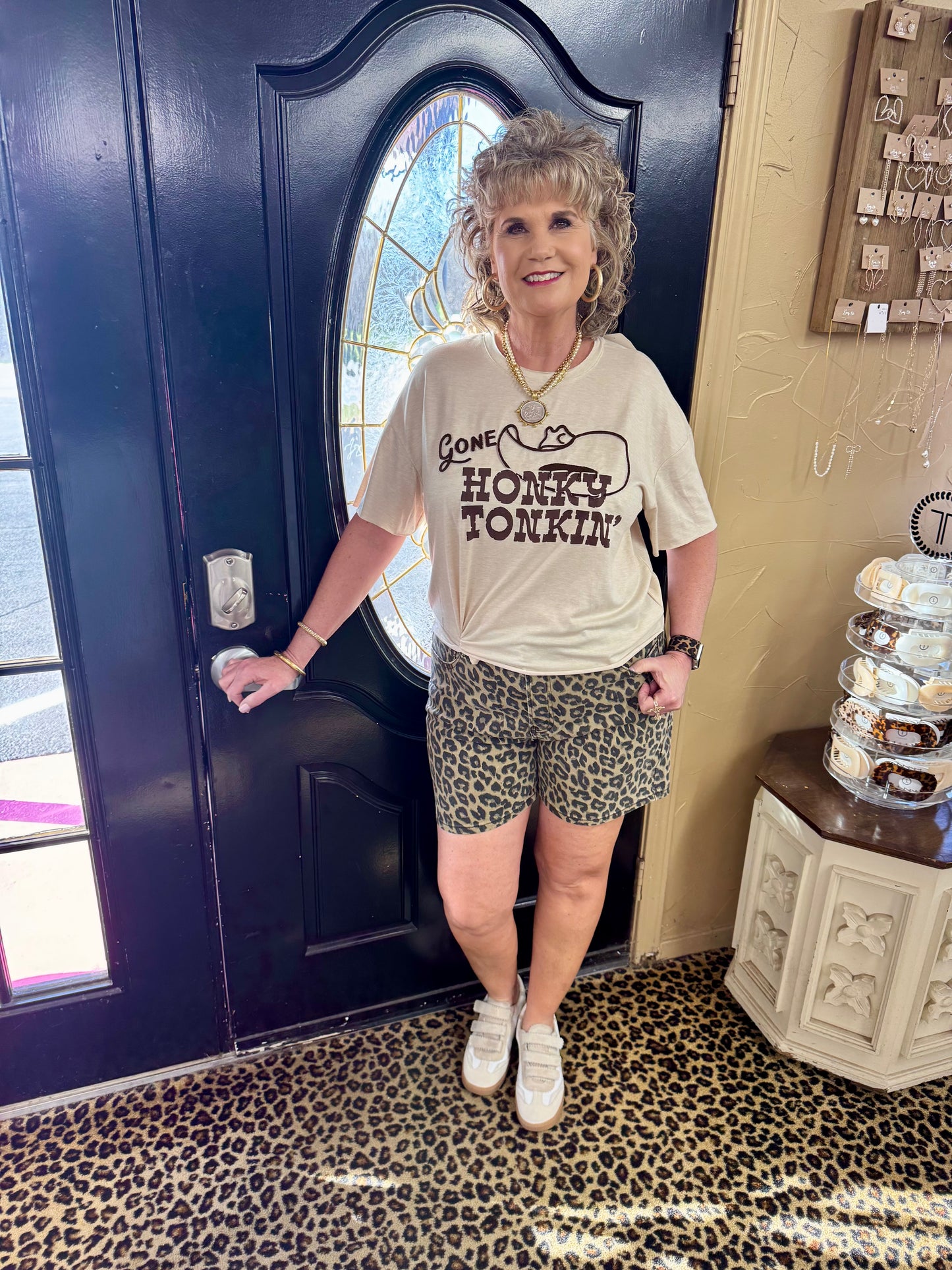 Coffee Leopard Mid Shorts