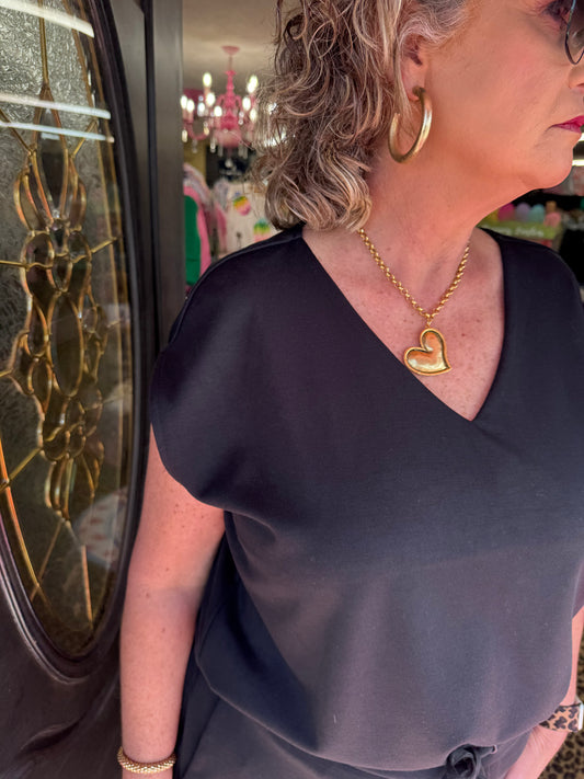 Black Dolman Slv V-Neck Top