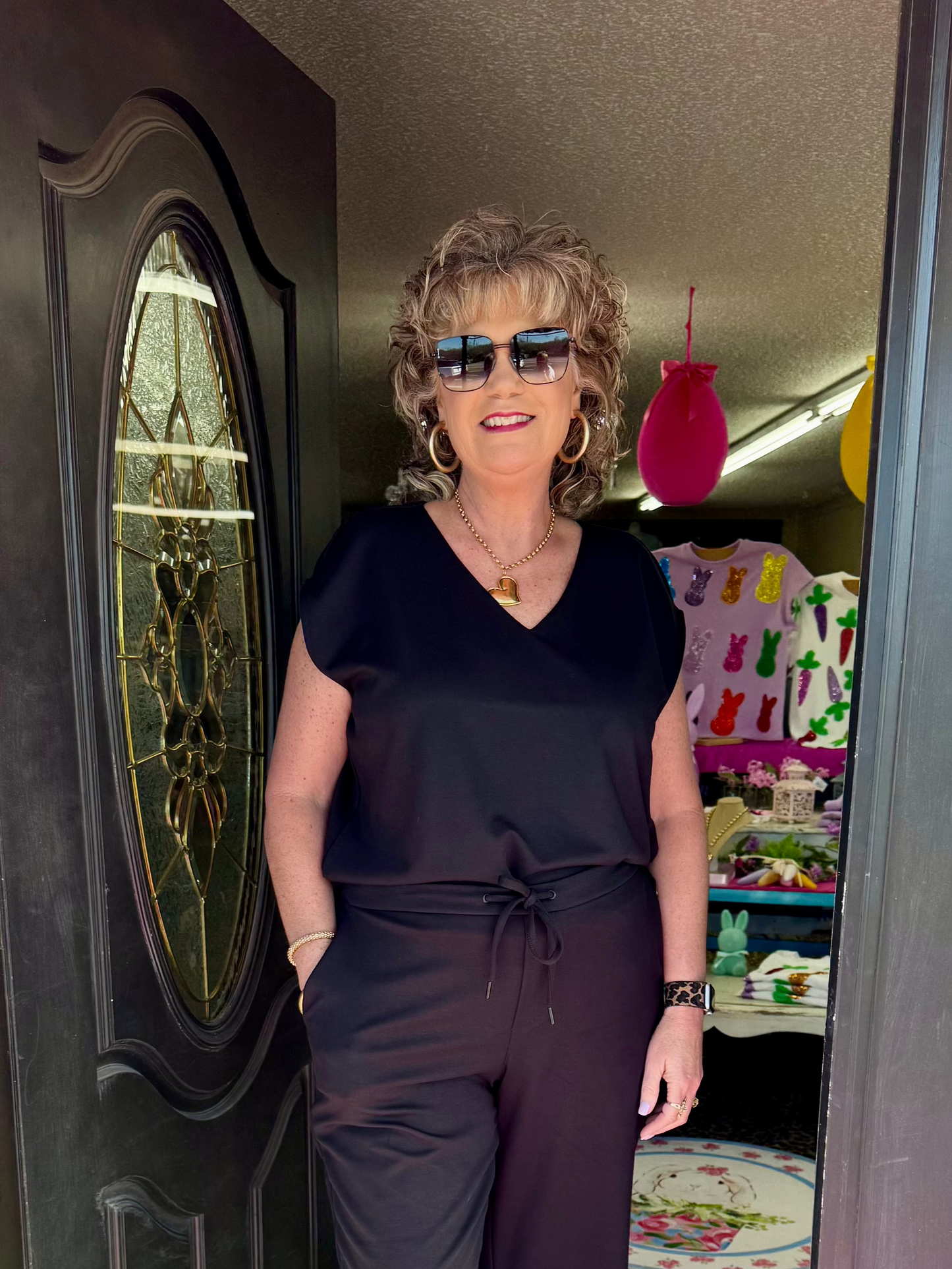 Black Dolman Slv V-Neck Top