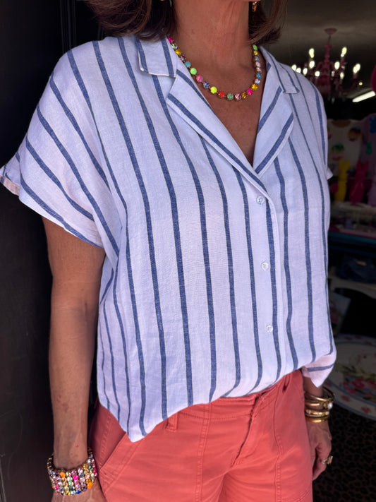 Blue Parallel Button Down Top