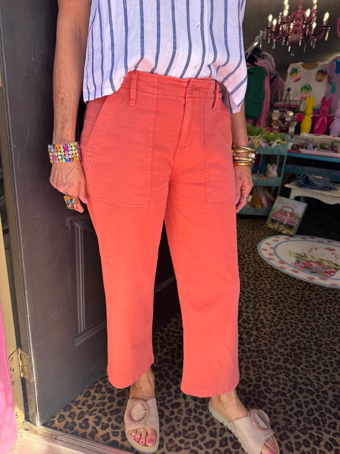 Papaya Cargo Wide Leg Crop
