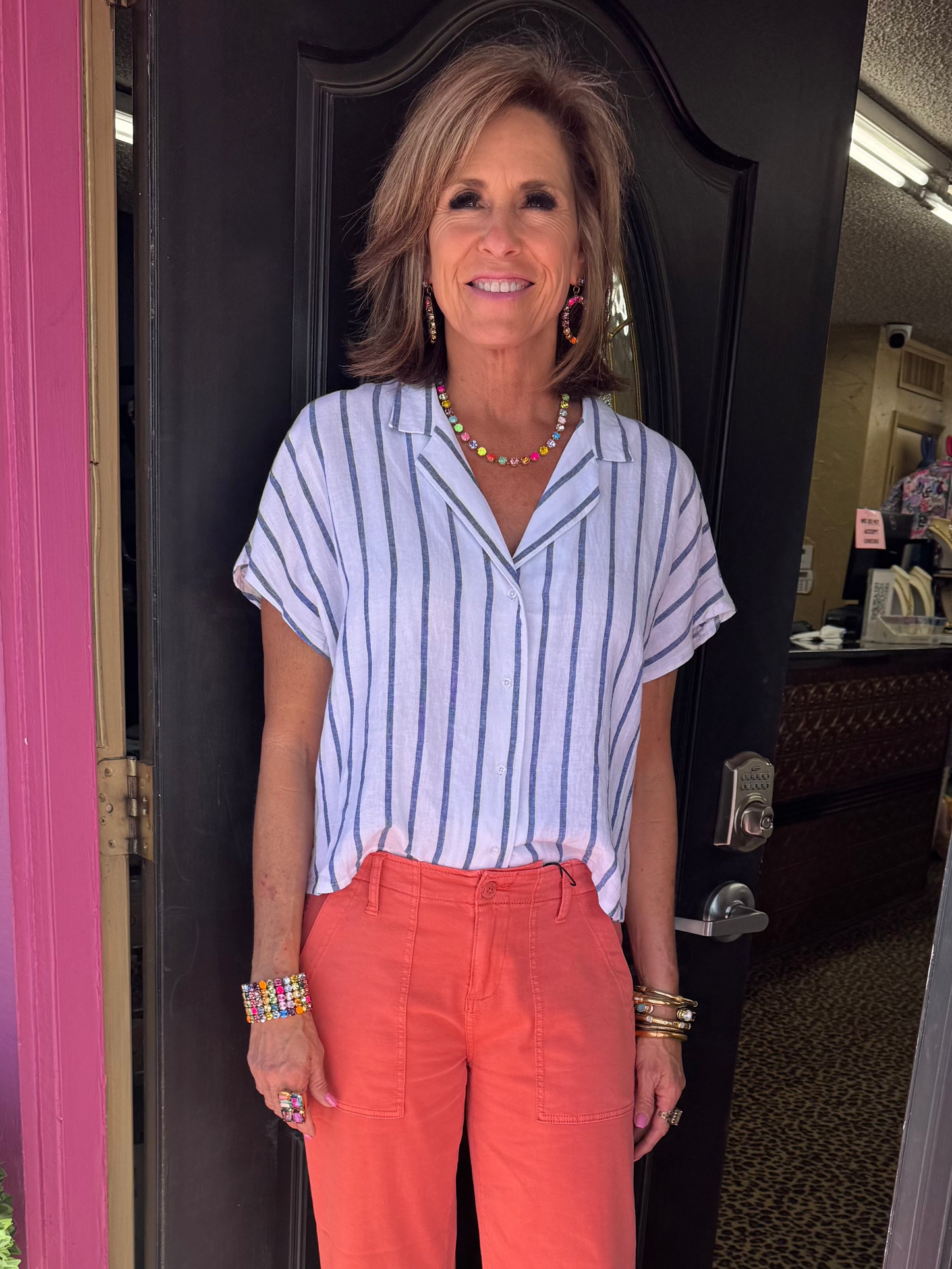 Blue Parallel Button Down Top